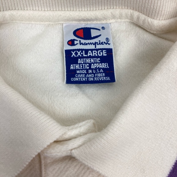 Vintage Champion Polo Shirt Cream and Purple XXL - Picture 3 of 3